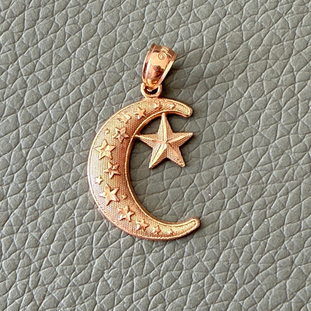 Charm American Rose Gold Moon and Star Pendant Unisex 10k Celestial Charm